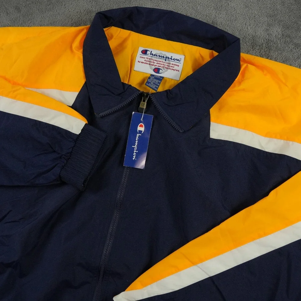 NWT Champion Windbreaker Jacket Mens 3XL Navy Gold White Colorblock Vented‎ Y2K